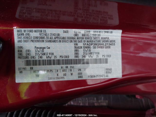 1FADP3M26HL213433 Ford FOCUS SEL