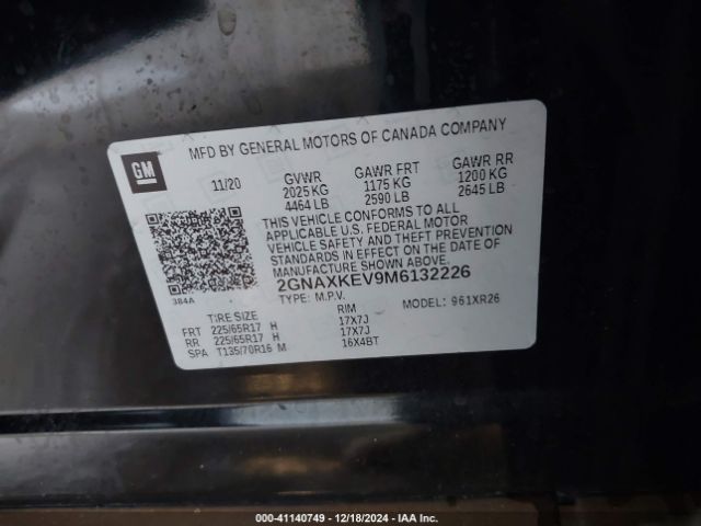 2GNAXKEV9M6132226 Chevrolet Equinox Fwd Lt