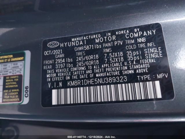 KM8R1DHE5NU389323 Hyundai Palisade Se