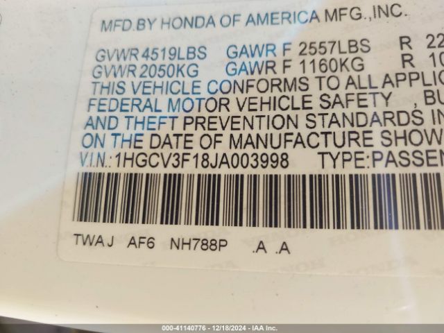 1HGCV3F18JA003998 Honda ACCORD HYBRID