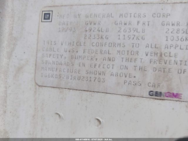 1994 CADILLAC DEVILLE 1G6KD52B1RU231703 Photo 8