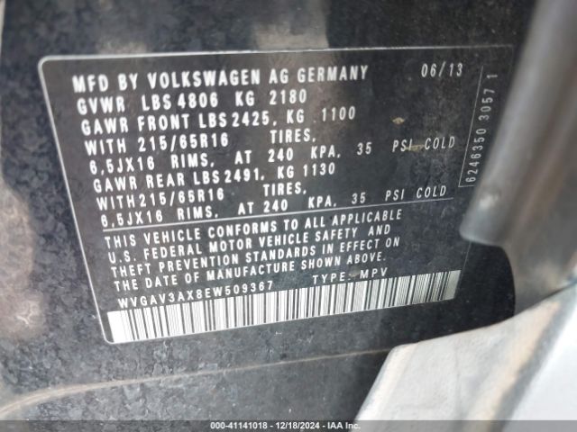 WVGAV3AX8EW509367 Volkswagen TIGUAN S