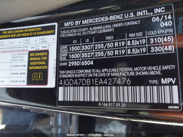 Mercedes-Benz Ml 550 4matic 2014 4JGDA7DB1EA427476 Image 9