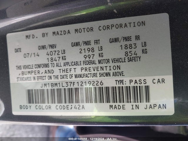 JM1BM1L37F1219226 Mazda Mazda3 S Touring
