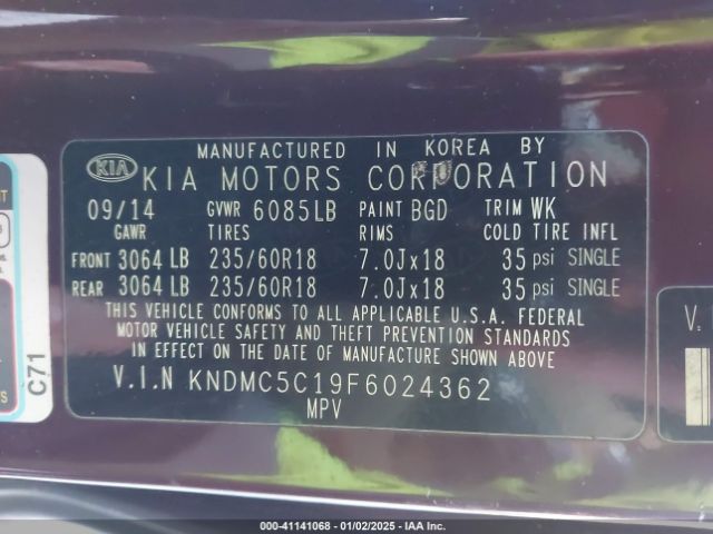 KNDMC5C19F6024362 KIA SEDONA EX
