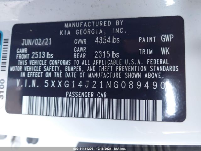 5XXG14J21NG089490 KIA K5 LXS