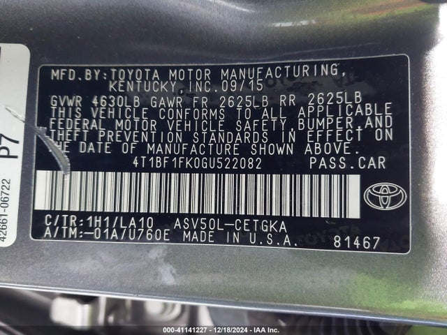 Toyota CAMRY XLE 2016 4T1BF1FK0GU522082 Image 9