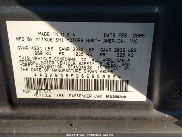 2006 MITSUBISHI GALANT 4A3AB36F26E059684 Photo 8