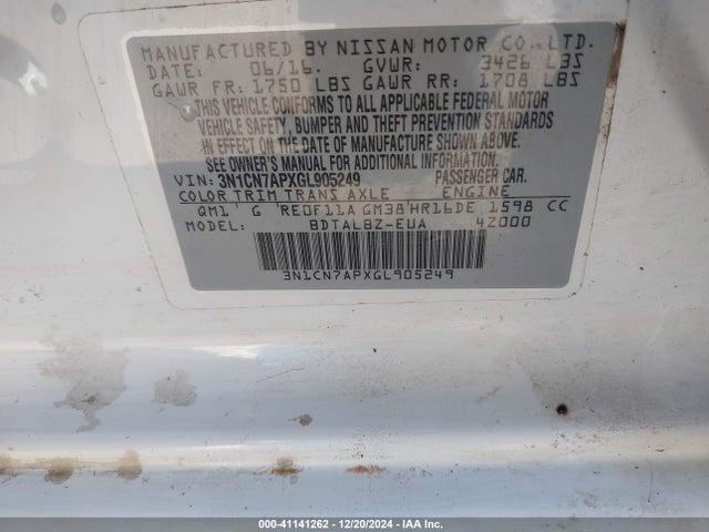 Nissan Versa 1.6 Sv 2016 3N1CN7APXGL905249 Image 9