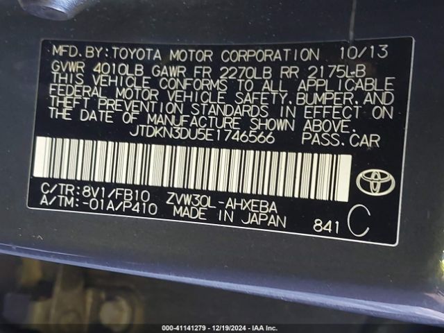 JTDKN3DU5E1746566 Toyota Prius Two