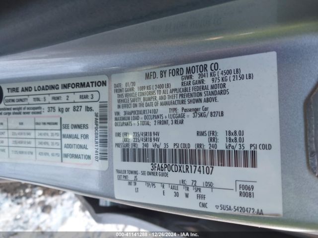 3FA6P0CDXLR174107 Ford FUSION SEL