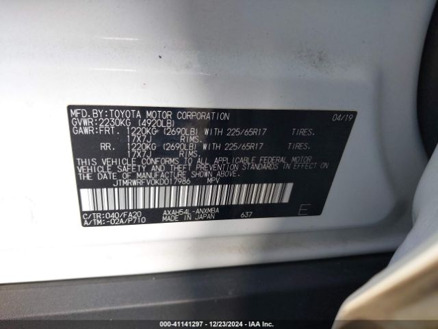 JTMRWRFV0KD017986 Toyota Rav4 Hybrid Xle