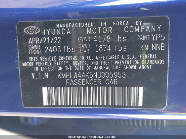 KMHLW4AK5NU005953 Hyundai ELANTRA N