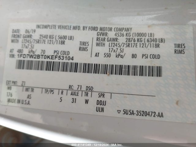 1FD7W2BT0KEF53104 Ford F-250 Xl