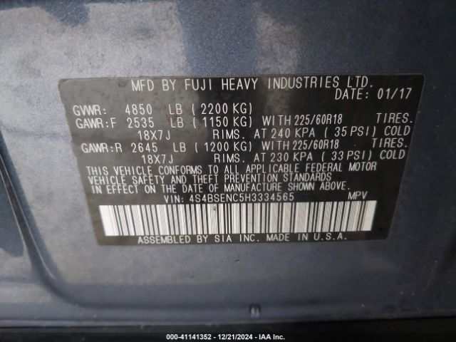 4S4BSENC5H3334565 Subaru Outback 3.6r Limited