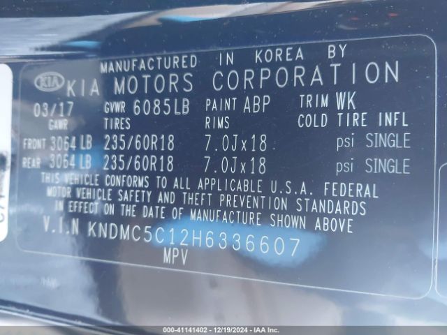 KNDMC5C12H6336607 KIA SEDONA EX