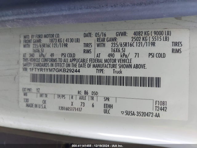 Ford Transit-250 2016 1FTYR1YM7GKB29244 Image 9