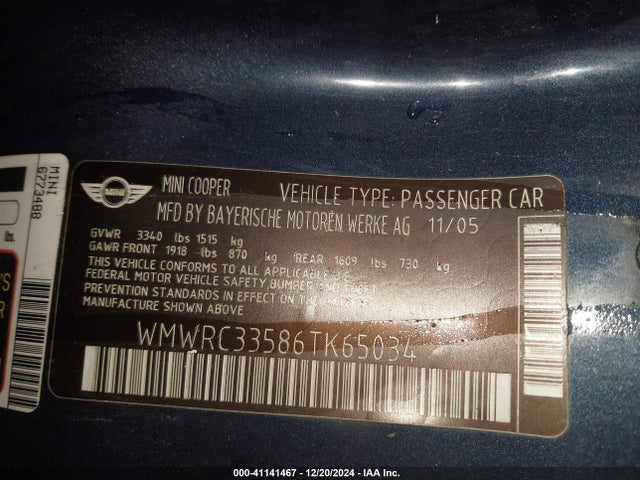 2006 MINI COOPER WMWRC33586TK65034 Photo 8