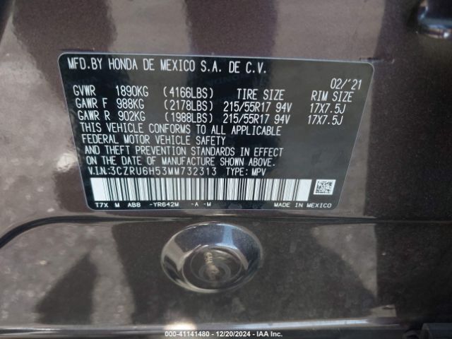 3CZRU6H53MM732313 Honda Hr-v Awd Ex