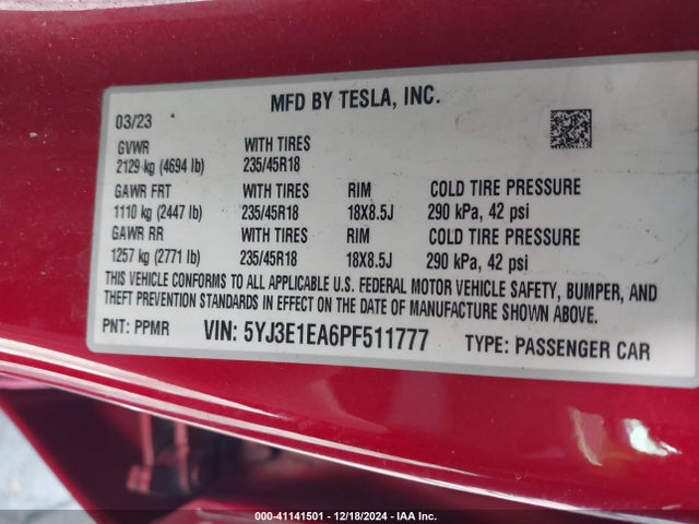 2023 TESLA MODEL 3 5YJ3E1EA6PF511777 Photo 8
