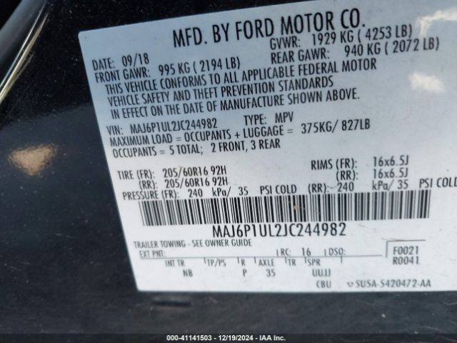 MAJ6P1UL2JC244982 Ford Ecosport Se
