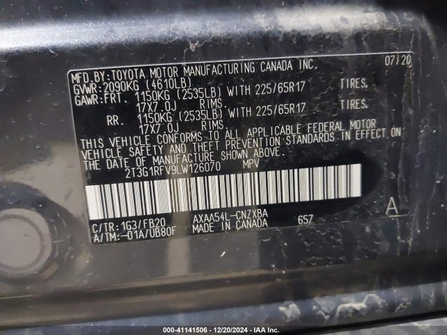 Toyota RAV4 LE 2020 2T3G1RFV9LW126070 Image 9