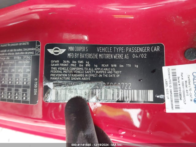 2002 MINI COOPER S WMWRE33472TD50722 Photo 8