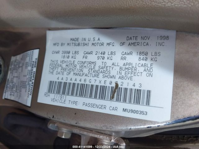 1999 MITSUBISHI GALANT 4A3AA46G7XE072143 Photo 8