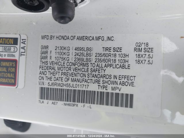 5J6RW2H55JL011717 Honda CR-V EX