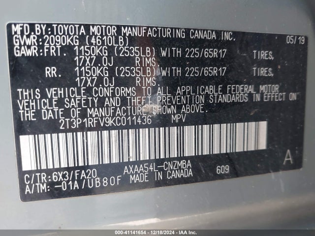Toyota Rav4 Xle 2019 2T3P1RFV9KC011436 Image 9