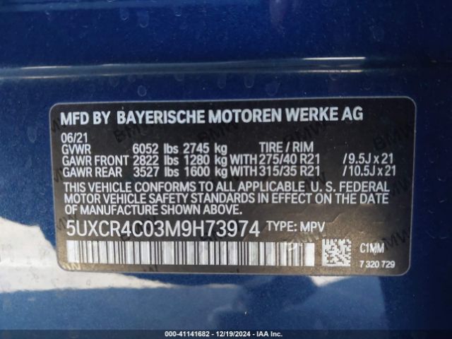 5UXCR4C03M9H73974 BMW X5 Sdrive40i