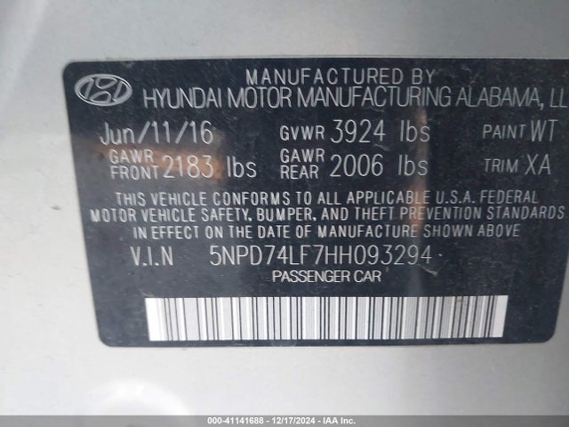 Hyundai ELANTRA SE 2017 5NPD74LF7HH093294 Image 9
