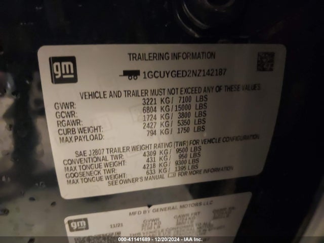 Chevrolet SILVERADO 1500 LTD 2022 1GCUYGED2NZ142187 Image 9