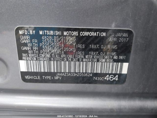 2017 MITSUBISHI OUTLANDER JA4AZ3A33HZ050624 Photo 8