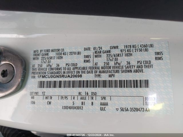 1FMCU0GN5RUA20698 Ford Escape Active