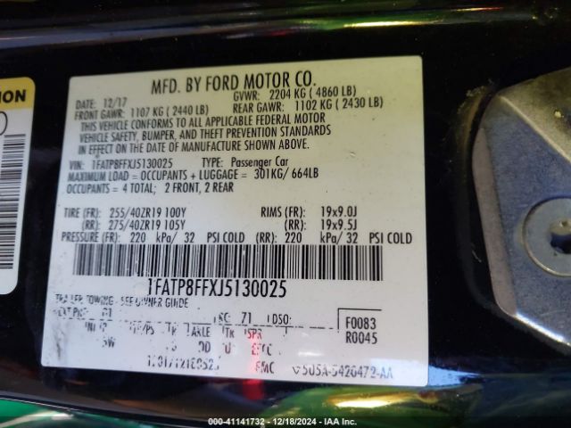 1FATP8FFXJ5130025 Ford Mustang Gt Premium