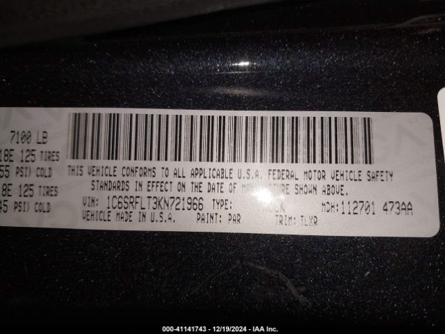 1C6SRFLT3KN721966 RAM 1500 Rebel  4x4 5'7 Box