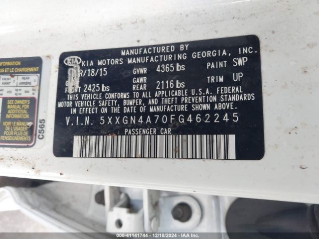 5XXGN4A70FG462245 KIA OPTIMA EX