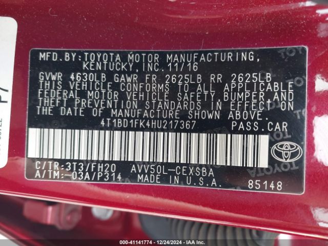 4T1BD1FK4HU217367 Toyota Camry Hybrid Se