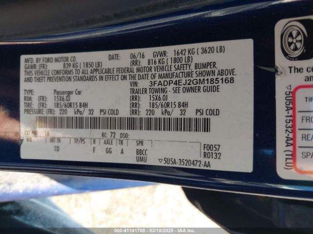 3FADP4EJ2GM185168 Ford FIESTA SE