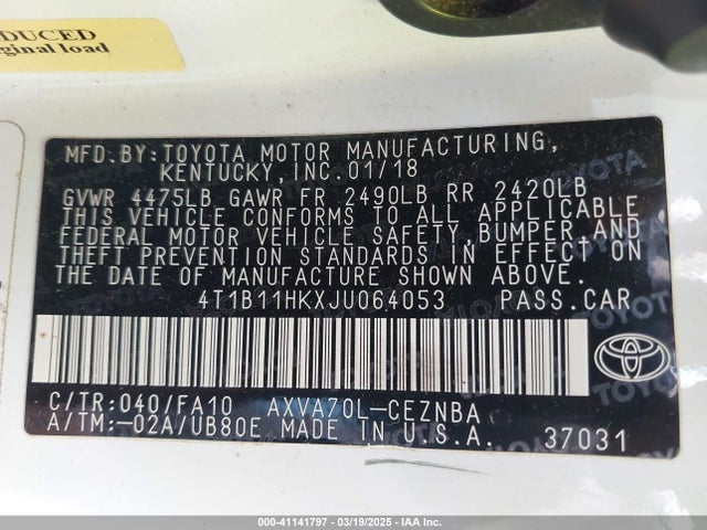 4T1B11HKXJU064053 Toyota CAMRY LE