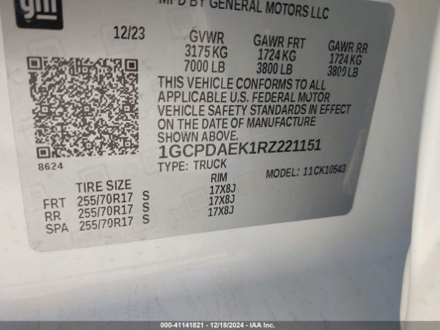 1GCPDAEK1RZ221151 Chevrolet Silverado 1500 4wd  Short Bed Wt