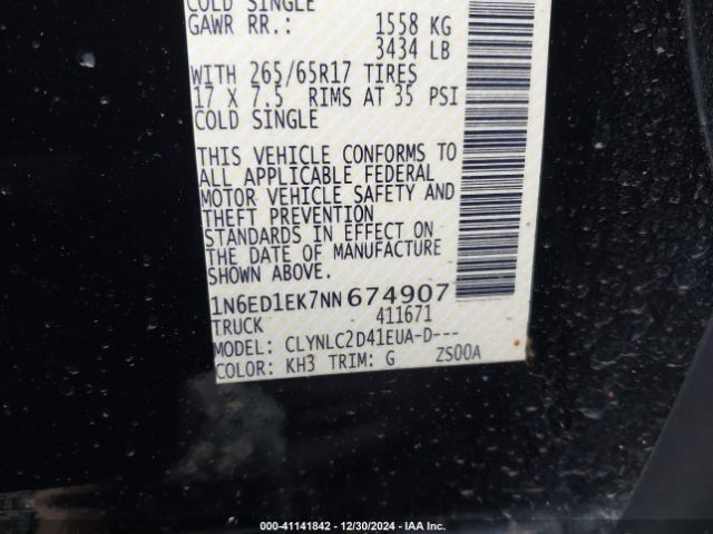 1N6ED1EK7NN674907 Nissan Frontier Sv 4x4