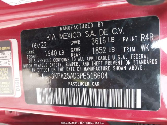 3KPA25AD3PE518604 KIA Rio 5-door S