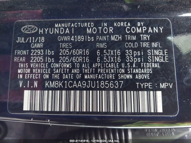Hyundai Kona Se 2018 KM8K1CAA9JU185637 Image 9