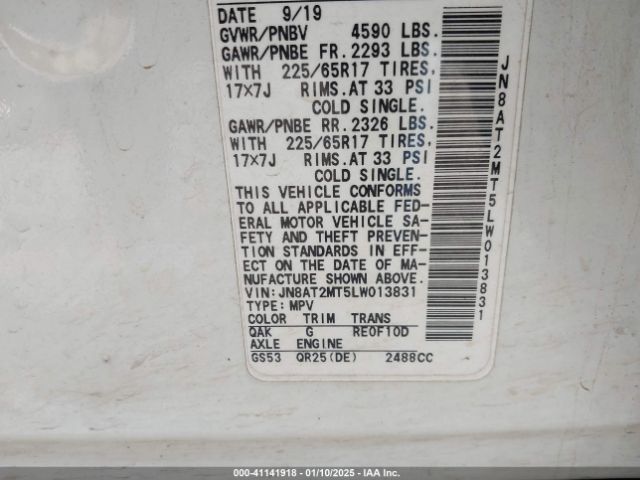 JN8AT2MT5LW013831 Nissan Rogue S Fwd