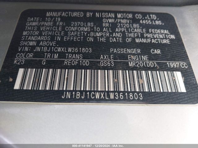 JN1BJ1CWXLW361803 Nissan Rogue Sport S Awd Xtronic Cvt