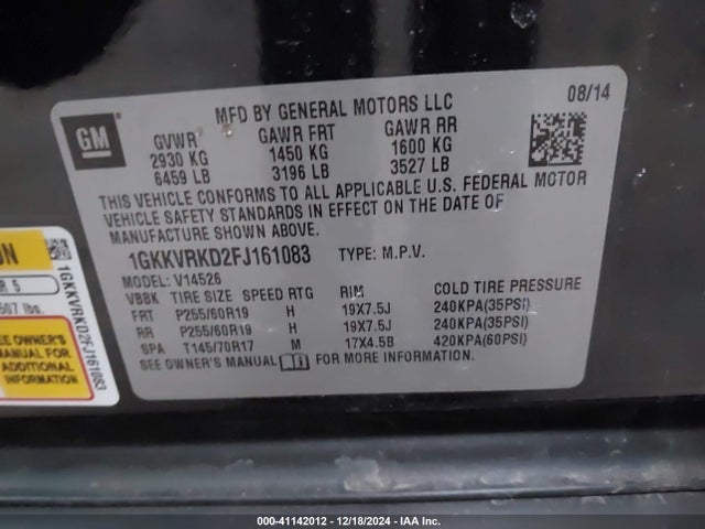 GMC Acadia Slt-1 2015 1GKKVRKD2FJ161083 Image 9