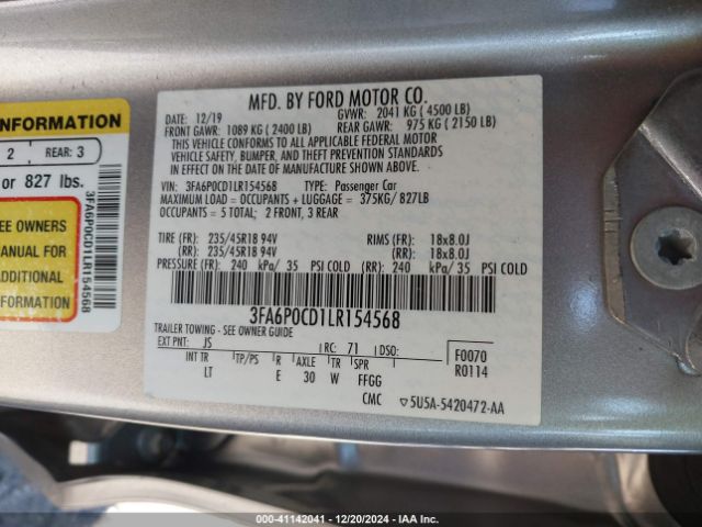 3FA6P0CD1LR154568 Ford FUSION SEL
