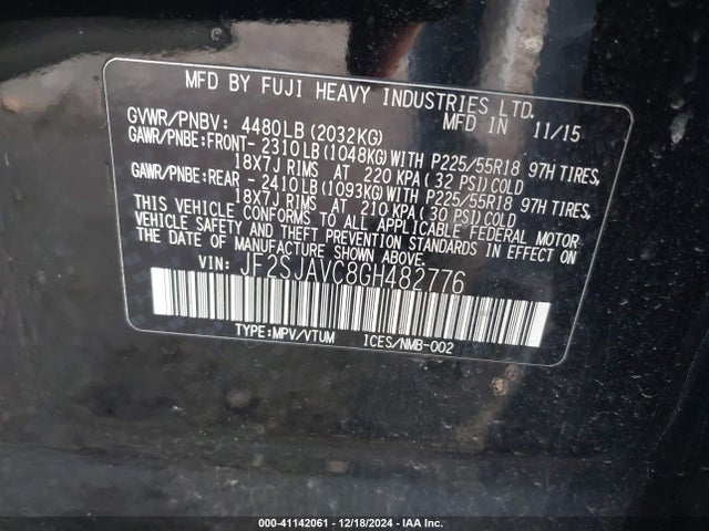 JF2SJAVC8GH482776 Subaru Forester 2.5i Touring